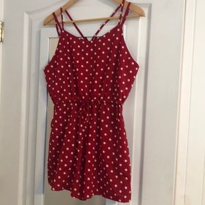Red and white polka dot romper
